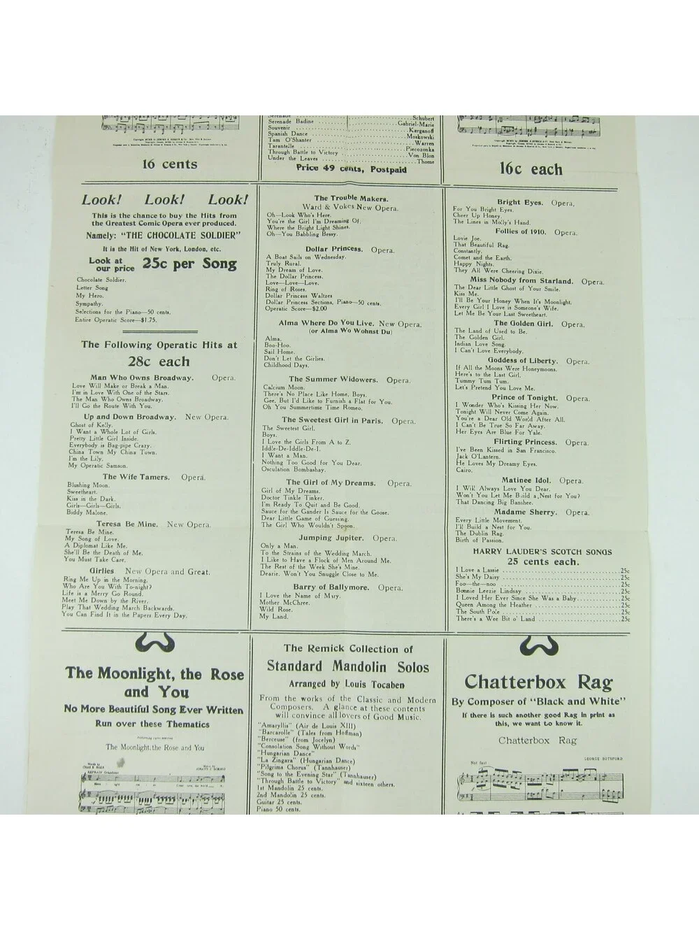 Sheet Music Jerome H. Remick & Co Advertising Special Bulletin Form Antique 1910